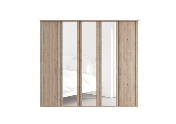 Wiemann  Oxford 5 Door Hinged Wardrobe with Mirrors  Holm Oak | Bed Sava