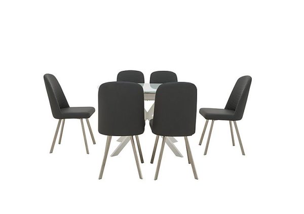 Wizard Extending White Dining Table and 6 Grey Chairs  White | Bed Sava