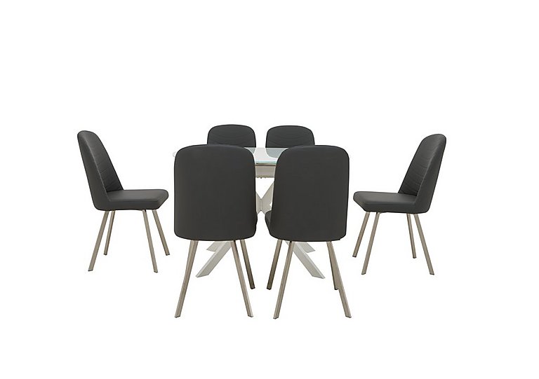 Wizard Extending White Dining Table and 6 Grey Chairs - White