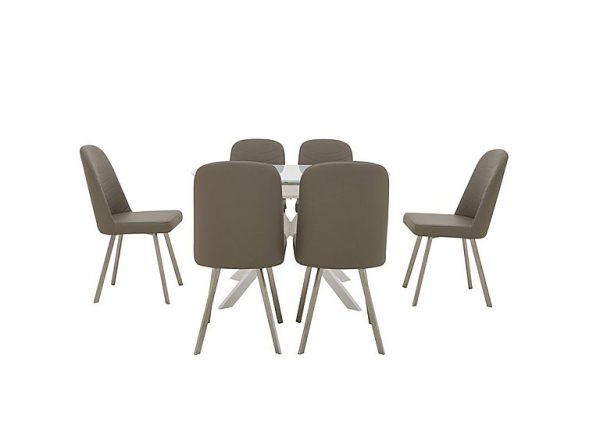 Wizard Extending White Dining Table and 6 Cappuccino Chairs  White | Bed Sava