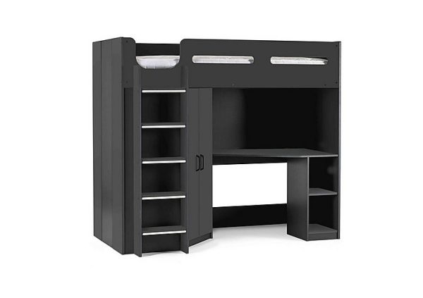Jakob High Sleeper with Wardrobe and Desk  Anthracite | Bed Sava