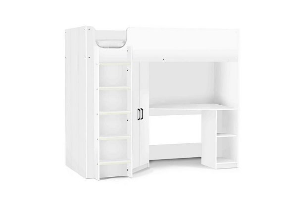 Jakob High Sleeper with Wardrobe and Desk  White | Bed Sava