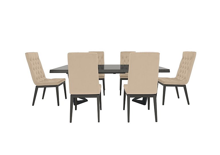 Palazzo 200cm Extending Dining Table in Silver Birch with 6 Capitonne Buttoned Chairs - Aquos Cream