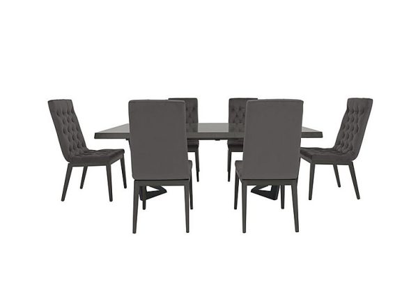 Palazzo 200cm Extending Dining Table in Silver Birch with 6 Capitonne Buttoned Chairs  Aquos Dark Grey | Bed Sava