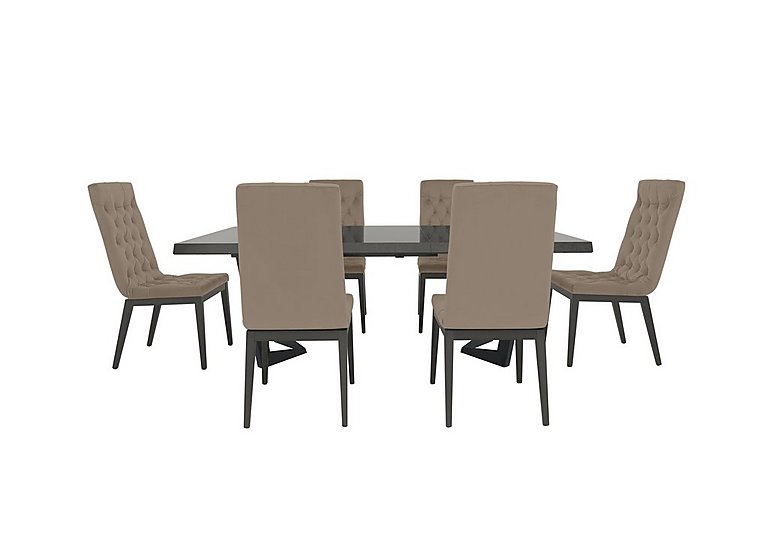 Palazzo 200cm Extending Dining Table in Silver Birch with 6 Capitonne Buttoned Chairs - Aquos Taupe