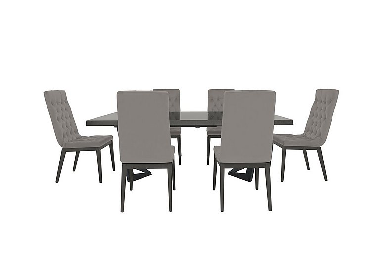 Palazzo 200cm Extending Dining Table in Silver Birch with 6 Capitonne Buttoned Chairs - Scarlet Silver