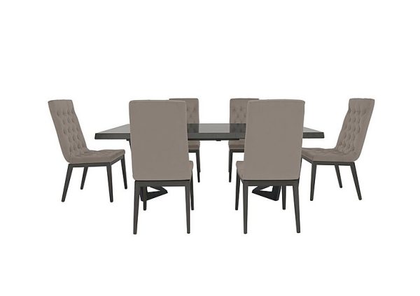 Palazzo 200cm Extending Dining Table in Silver Birch with 6 Capitonne Buttoned Chairs  Scarlet Taupe | Bed Sava