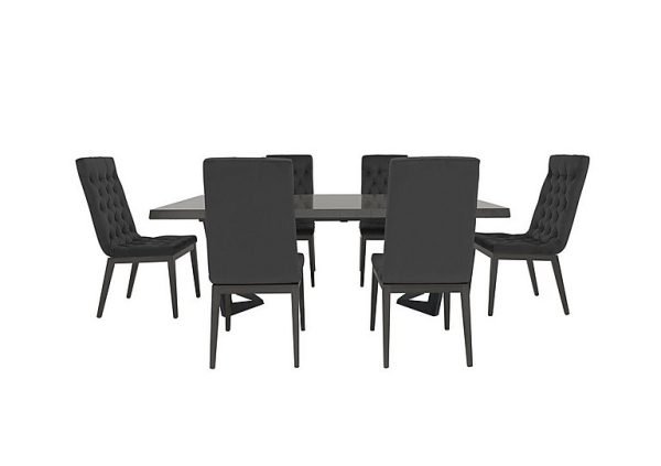 Palazzo 200cm Extending Dining Table in Silver Birch with 6 Capitonne Buttoned Chairs  Scarlet Dark Grey | Bed Sava