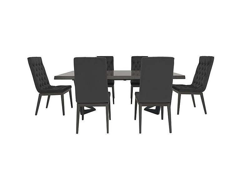 Palazzo 200cm Extending Dining Table in Silver Birch with 6 Capitonne Buttoned Chairs - Scarlet Dark Grey