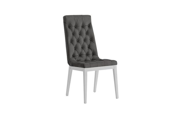 Palazzo Capitonne Buttoned Dining Chair in Glossy White  Aquos Dark Grey | Bed Sava