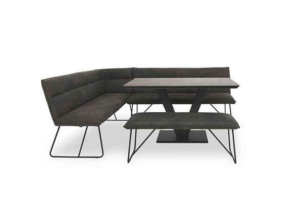 Ruben Dining Table with a Faux Suede Left Hand Facing Corner Bench and a Standard Bench  Oak | Bed Sava