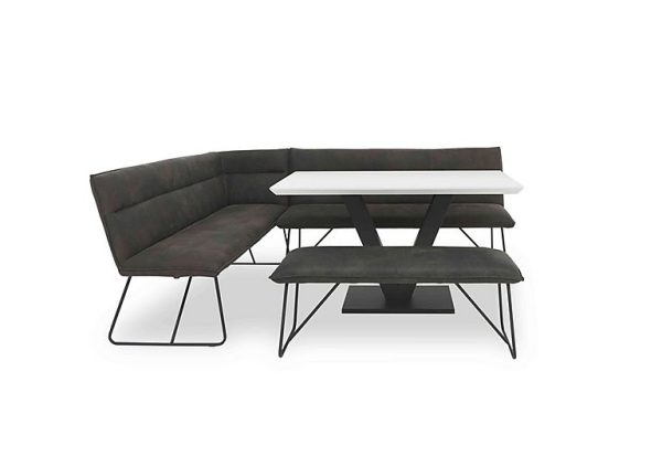 Ruben Dining Table with a Faux Suede Left Hand Facing Corner Bench and a Standard Bench | Bed Sava