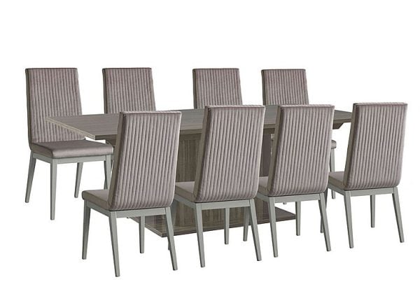 Venezia 160 cm Extending Dining Table and 8 Fluted Fabric Chairs Set  Grey | Bed Sava