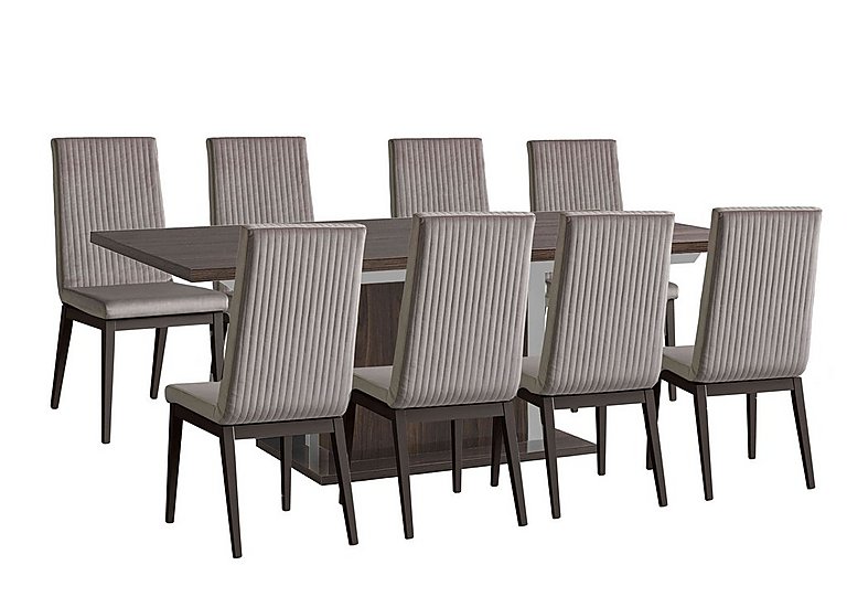 Venezia 160 cm Extending Dining Table and 8 Fluted Fabric Chairs Set - Walnut