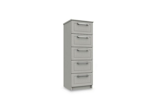 London Bedrooms  Bexley 5 Drawer Tall Boy  Light Grey Gloss | Bed Sava