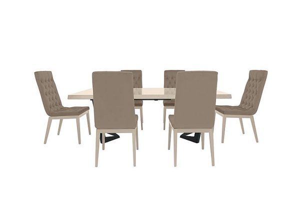 Palazzo 200cm Extending Dining Table in Sand Birch with 6 Capitonne Buttoned Chairs  Aquos Taupe | Bed Sava