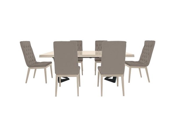 Palazzo 200cm Extending Dining Table in Sand Birch with 6 Capitonne Buttoned Chairs  Scarlet Taupe | Bed Sava