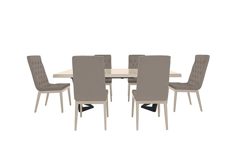 Palazzo 200cm Extending Dining Table in Sand Birch with 6 Capitonne Buttoned Chairs - Scarlet Taupe