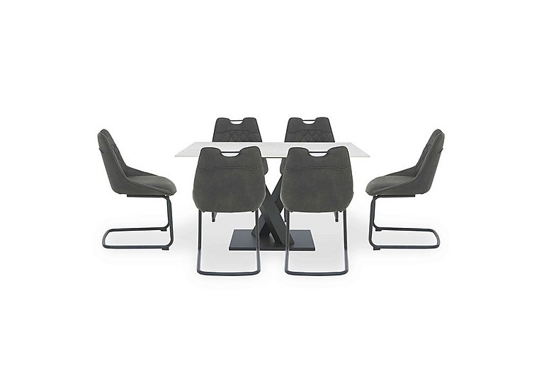 Warrior Crystal White Compact Fixed Dining Table with 6 Cantilever Chairs - White