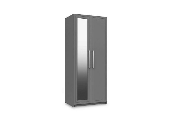 London Bedrooms  Bexley 2 Door Wardrobe with Mirror Door  Dust Grey Gloss | Bed Sava