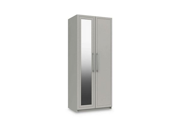 London Bedrooms  Bexley 2 Door Wardrobe with Mirror Door  Light Grey Gloss | Bed Sava
