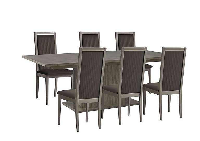Venezia 160 cm Extending Dining Table and 6 Panelled Faux Leather Chairs Set - Grey