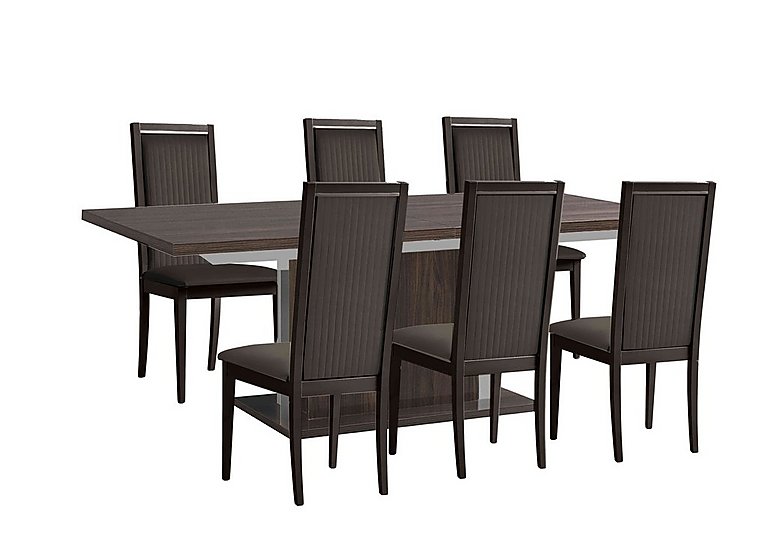 Venezia 160 cm Extending Dining Table and 6 Panelled Faux Leather Chairs Set - Walnut