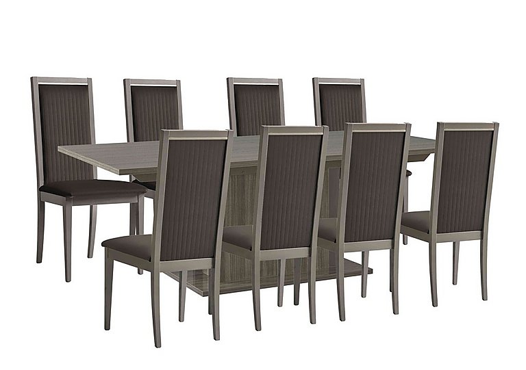 Venezia 160 cm Extending Dining Table and 8 Panelled Faux Leather Chairs Set - Grey
