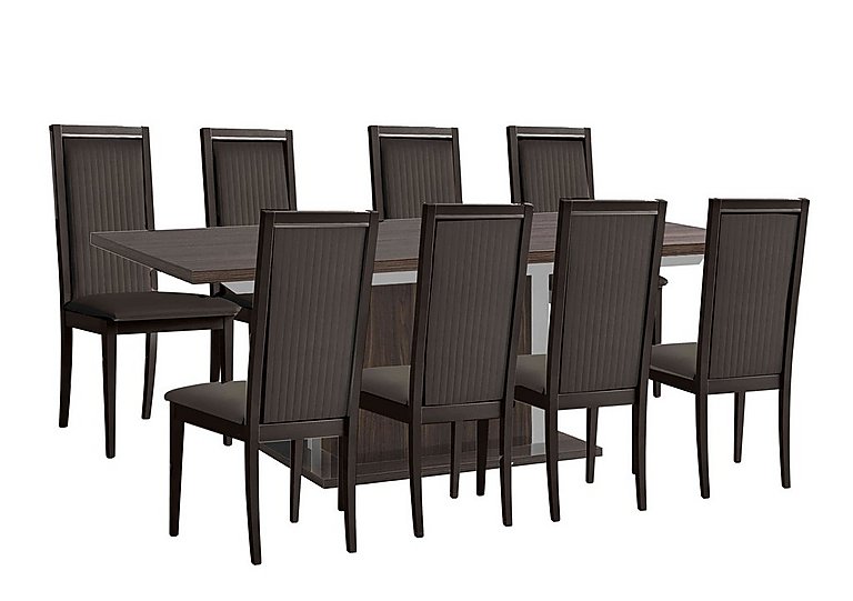 Venezia 160 cm Extending Dining Table and 8 Panelled Faux Leather Chairs Set - Walnut