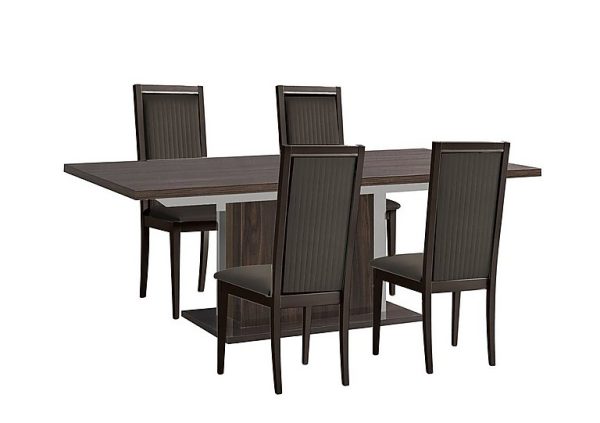 Venezia 160 cm Extending Dining Table and 4 Panelled Faux Leather Chairs Set  Walnut | Bed Sava