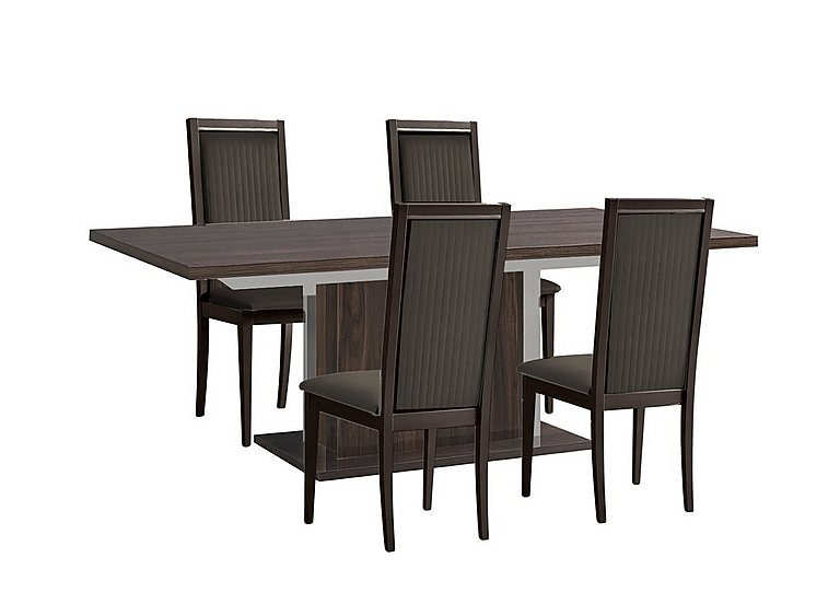 Venezia 160 cm Extending Dining Table and 4 Panelled Faux Leather Chairs Set - Walnut