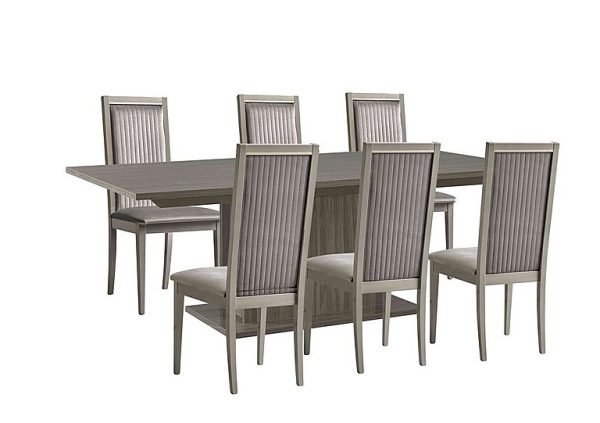 Venezia 160 cm Extending Dining Table and 6 Panelled Fabric Chairs Set  Grey | Bed Sava