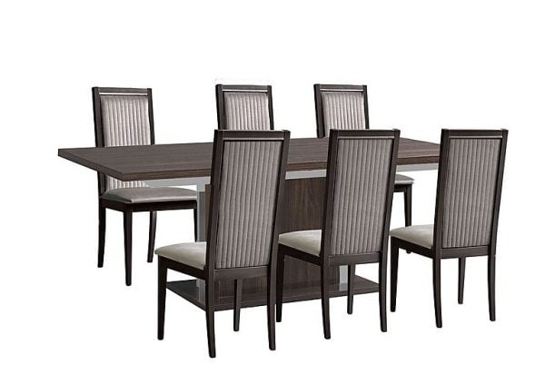 Venezia 160 cm Extending Dining Table and 6 Panelled Fabric Chairs Set  Walnut | Bed Sava