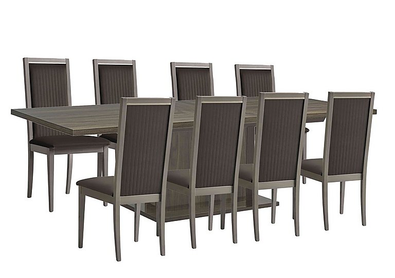 Venezia 200 cm Extending Dining Table and 8 Panelled Faux Leather Chairs Set - Grey