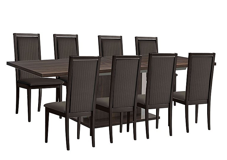 Venezia 200 cm Extending Dining Table and 8 Panelled Faux Leather Chairs Set - Walnut