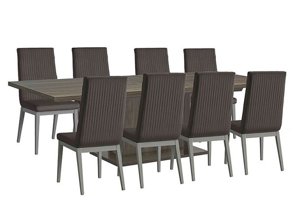 Venezia 200 cm Extending Dining Table and 8 Fluted Faux Leather Chairs Set  Grey | Bed Sava