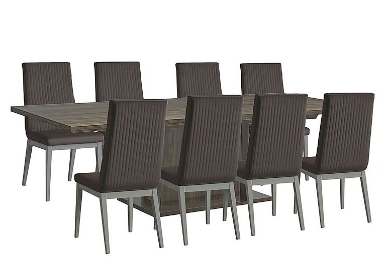 Venezia 200 cm Extending Dining Table and 8 Fluted Faux Leather Chairs Set - Grey