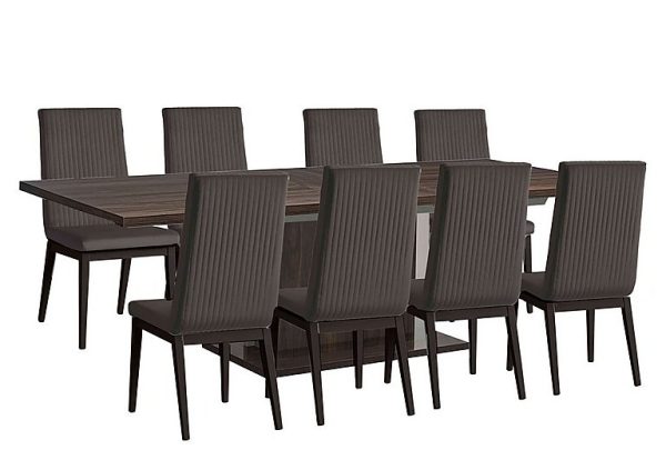 Venezia 200 cm Extending Dining Table and 8 Fluted Faux Leather Chairs Set  Walnut | Bed Sava
