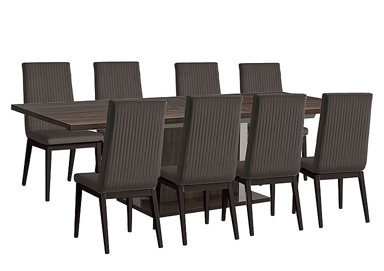 Venezia 200 cm Extending Dining Table and 8 Fluted Faux Leather Chairs Set - Walnut