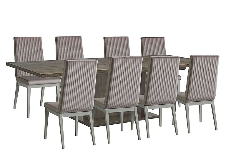Venezia 200 cm Extending Dining Table and 8 Fluted Fabric Chairs Set - Grey