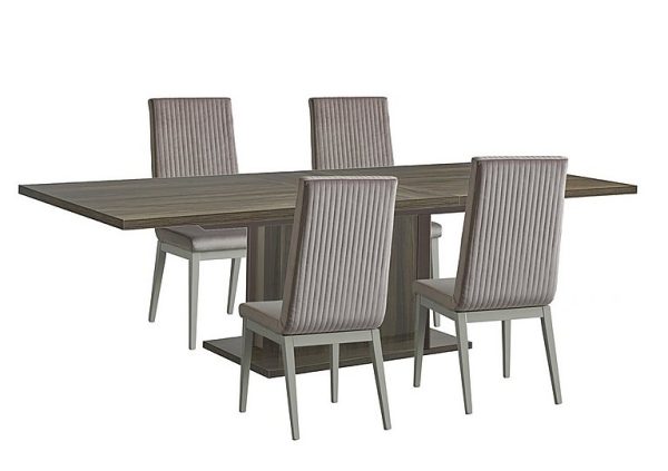 Venezia 200 cm Extending Dining Table and 4 Fluted Fabric Chairs Set  Grey | Bed Sava