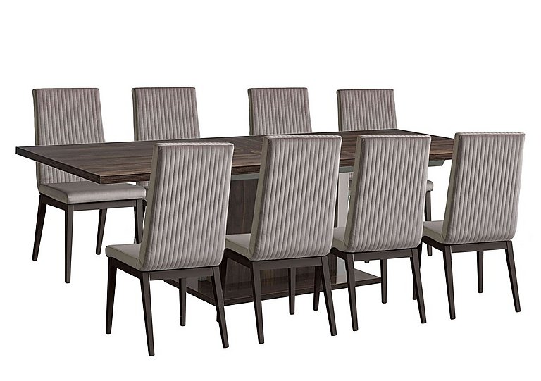 Venezia 200 cm Extending Dining Table and 8 Fluted Fabric Chairs Set - Walnut
