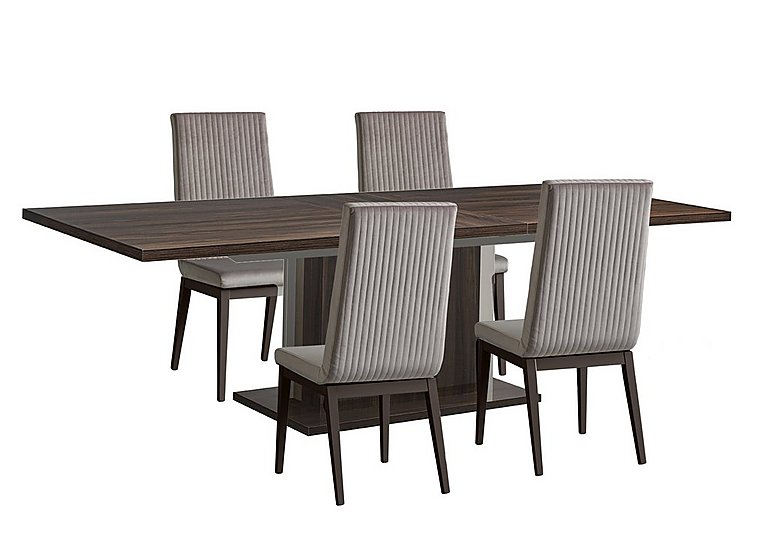 Venezia 200 cm Extending Dining Table and 4 Fluted Fabric Chairs Set - Walnut
