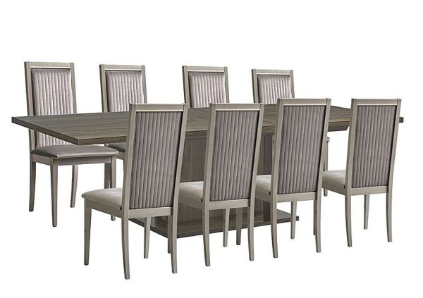 Venezia 200 cm Extending Dining Table and 8 Panelled Fabric Chairs Set  Grey | Bed Sava