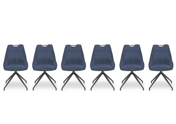Pedro Set of 6 Fabric Swivel Dining Chairs  Blue | Bed Sava