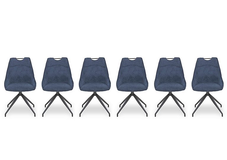 Pedro Set of 6 Fabric Swivel Dining Chairs - Blue