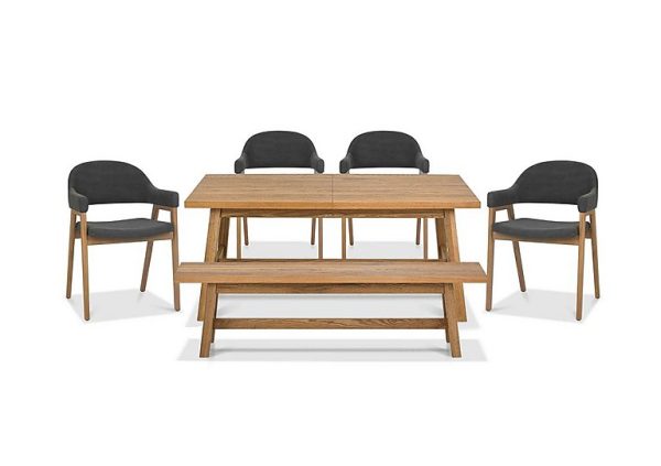 Stratford Small Extending Dining Table with Bench and 4 Fabric Dining Arm Chairs  Dark Grey | Bed Sava
