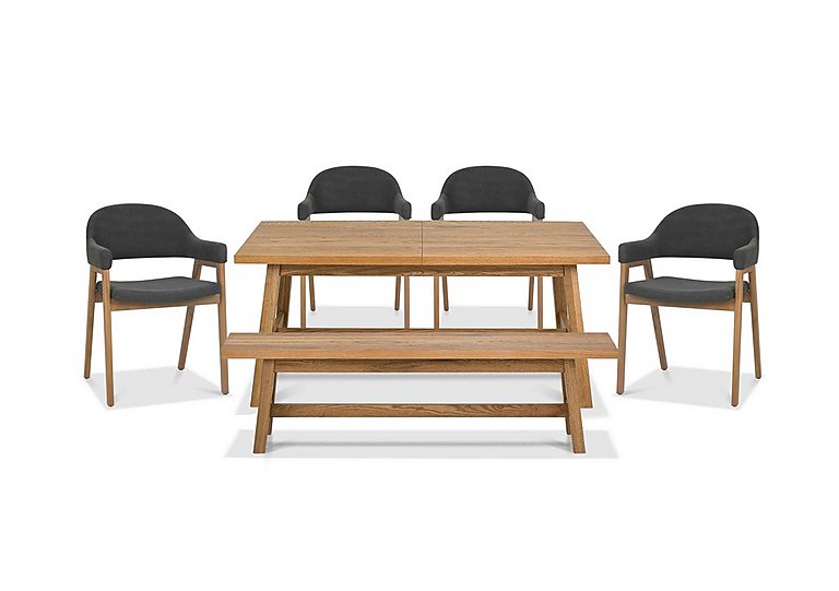 Stratford Small Extending Dining Table with Bench and 4 Fabric Dining Arm Chairs - Dark Grey