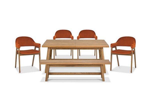 Stratford Small Extending Dining Table with Bench and 4 Fabric Dining Arm Chairs | Bed Sava