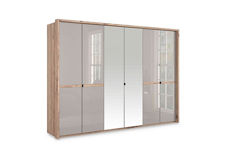 Wiemann - Hong Kong 6 Door Hinged Wardrobe with 4 Glass Doors and 2 Mirror Doors - Pebble Grey
